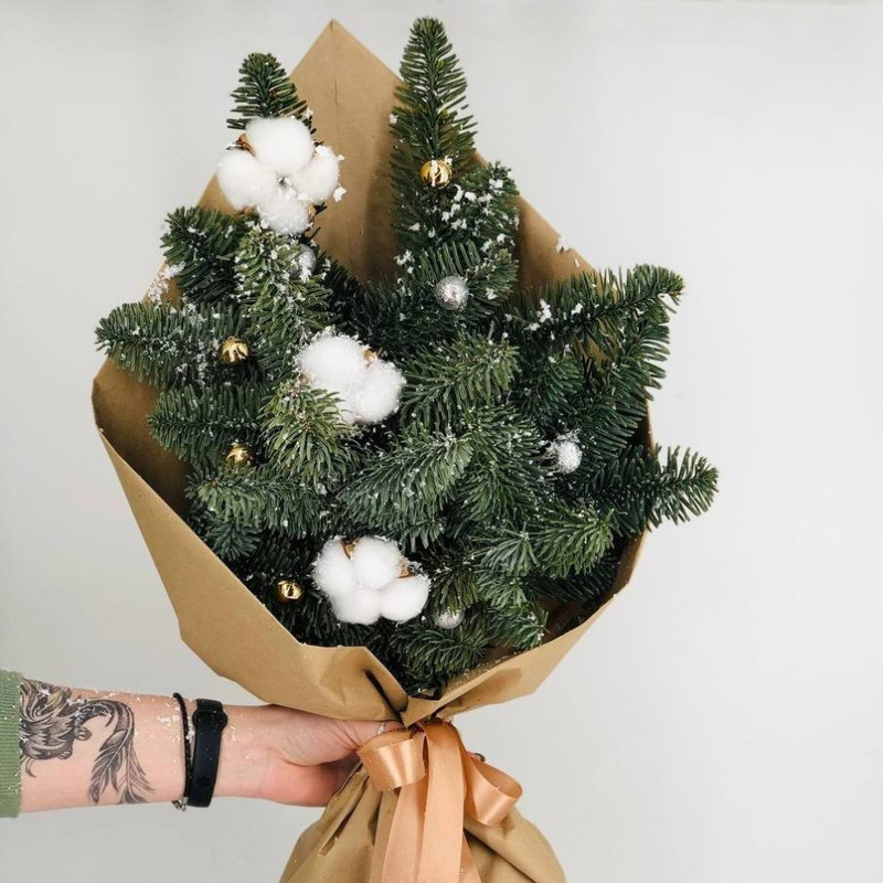 Букет из веток натурального нобилиса с хлопком, стандартный