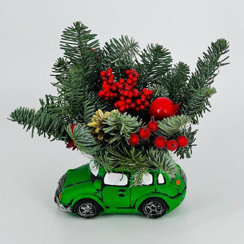 Настольная композиция из нобилиса в кашпо автомобиль, стандартный