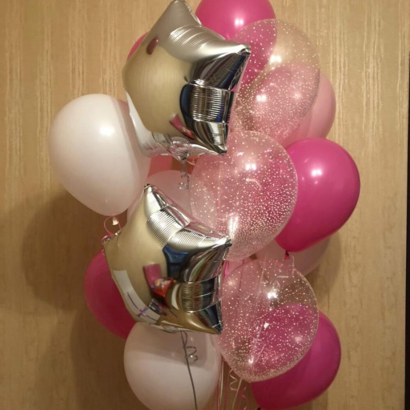 Vozdushnie shari na prazdnik. Rozovie, prozrachnie i zvyozdi iz fol_gi, standart