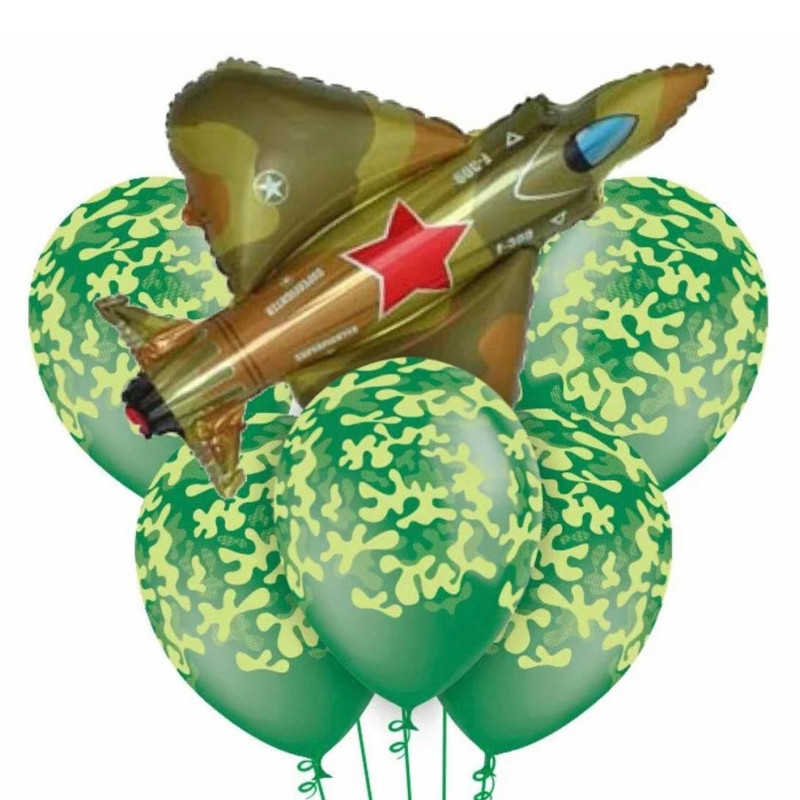 Шарики милитари с самолётом истребителем на 23 февраля, дембель, стандартный