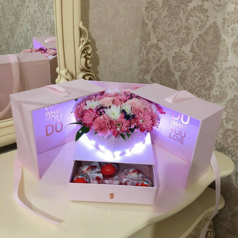 Ларец шкатулка с цветами. Хризантемы и кустовые розы, стандартный