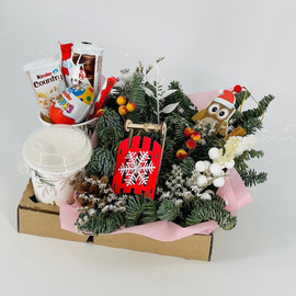 Зимний букет из нобилиса с кофем и киндер шоколадом