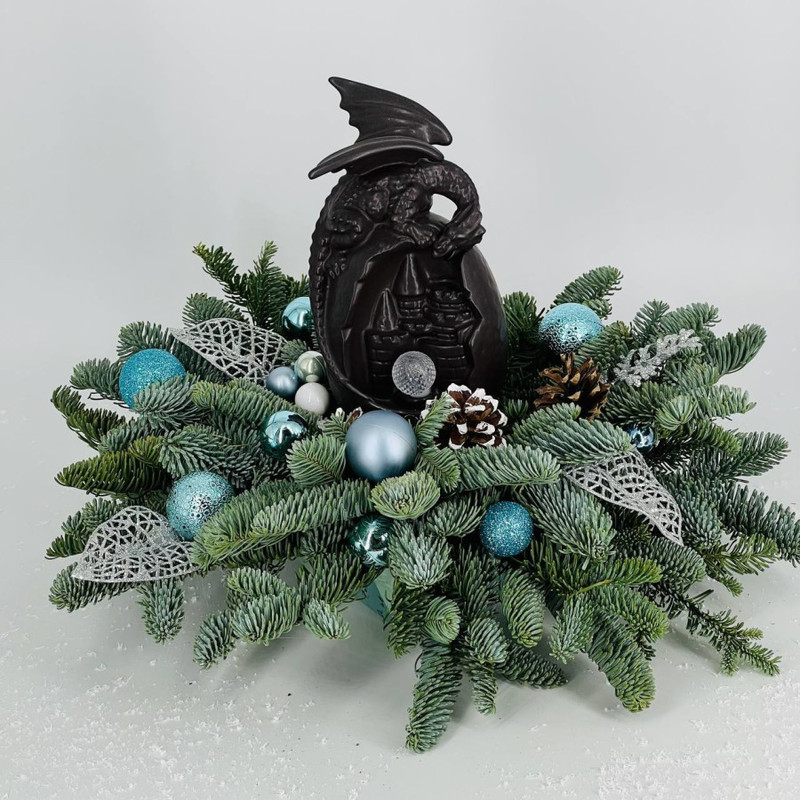 Новогодняя композиция на стол из живой хвои нобилис с драконом держатель благовоний, стандартный