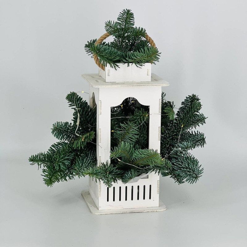 Новогодний фонарь подсвечник с натуральным нобилисом, стандартный