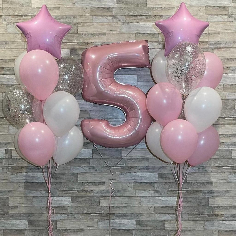 Vozdushnie shari na den_ rozhdeniya devochki s tcifroj 5. Rozovie shariki, standart