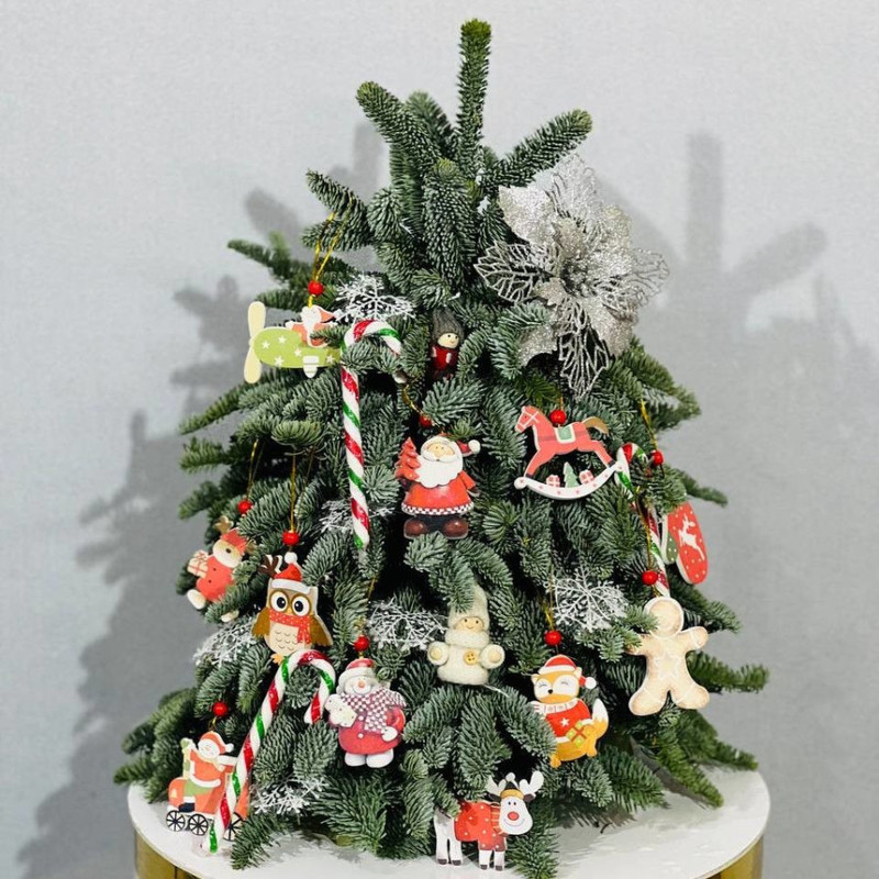 Елочка с новогодним декором 50 см из веток натурального нобилиса, стандартный