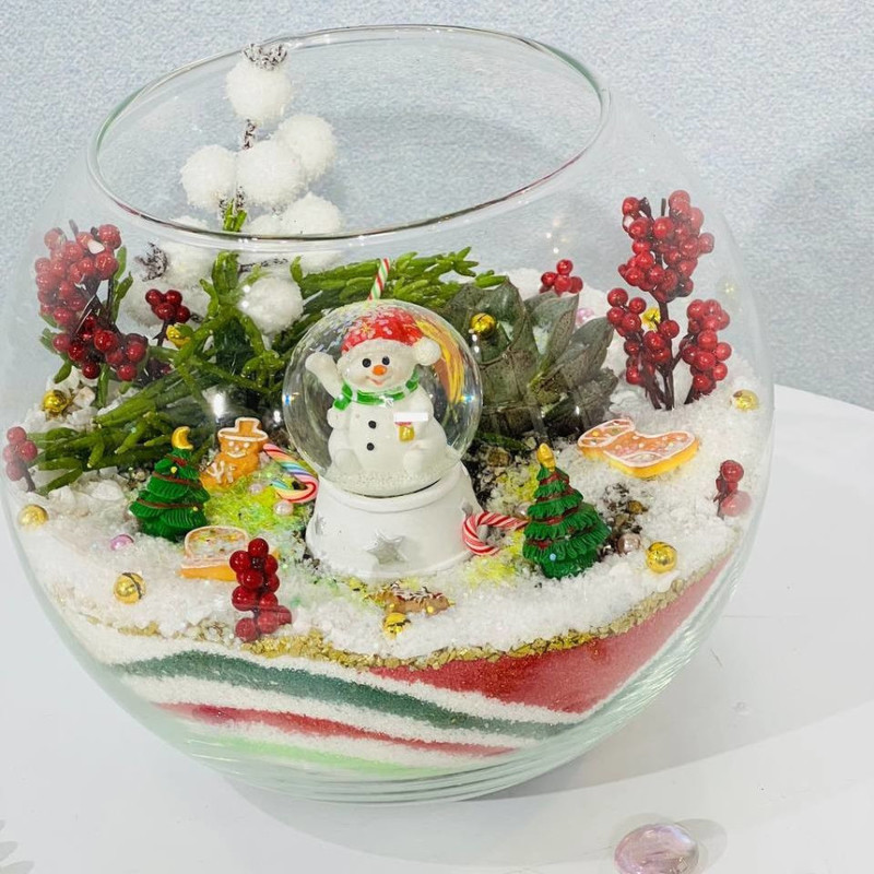 Florarium novogodnij s sukkulentami, standart