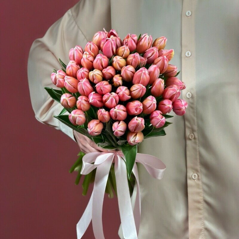 Buket iz 51 rozovo-malinovogo tyul_pana, buket iz 51 rozovo-malinovogo tyul_pana