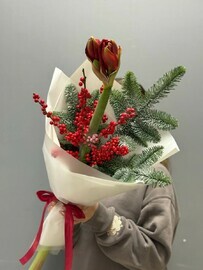 Букет с амариллисом "Яркая зима"
