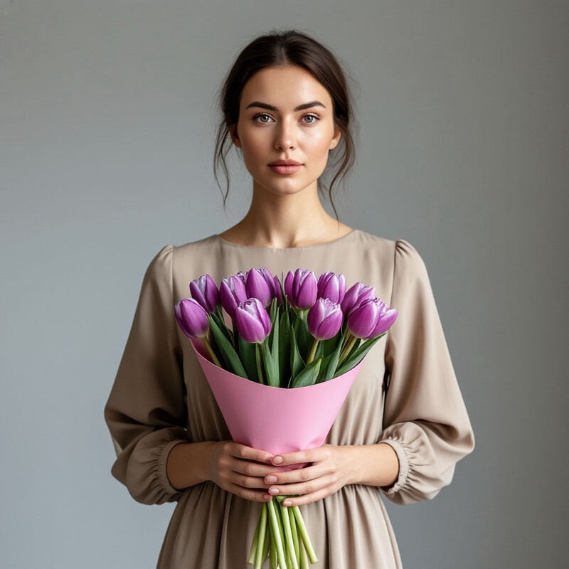 Фиолетовые тюльпаны 15 штук , тюльпан