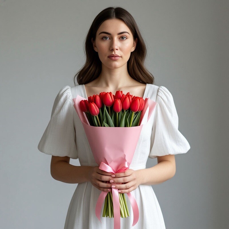 Красные тюльпаны 15 штук , тюльпаны 