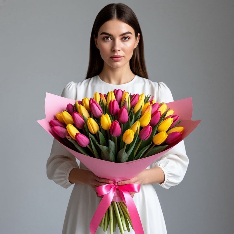 Тюльпаны 51 штука микс, стандартный