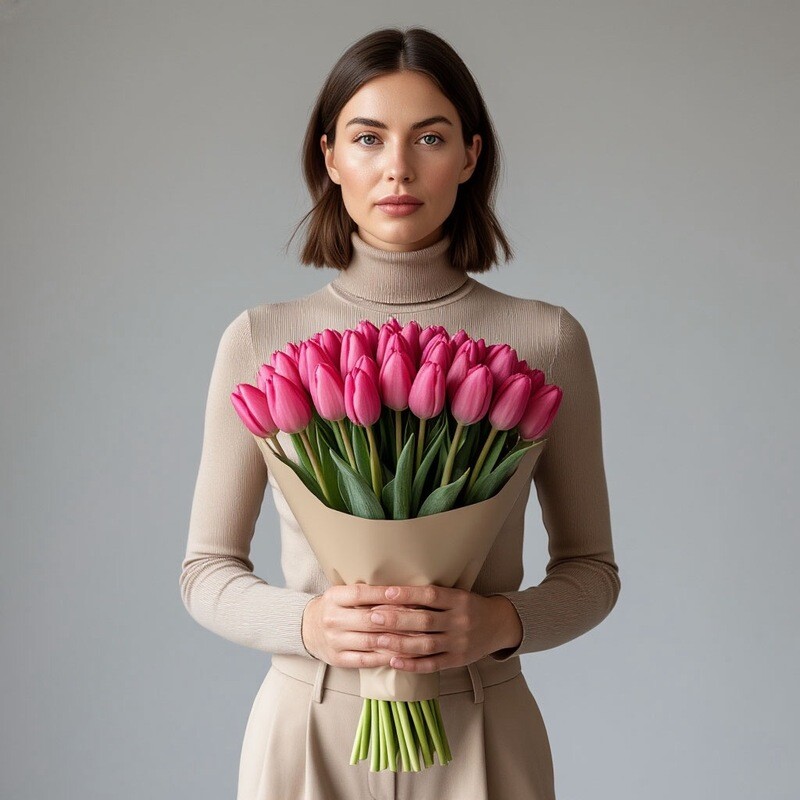 Розовые тюльпаны 35 штук , тюльпан