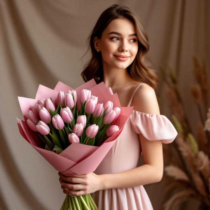 25 розовых голландских тюльпана , тюльпан