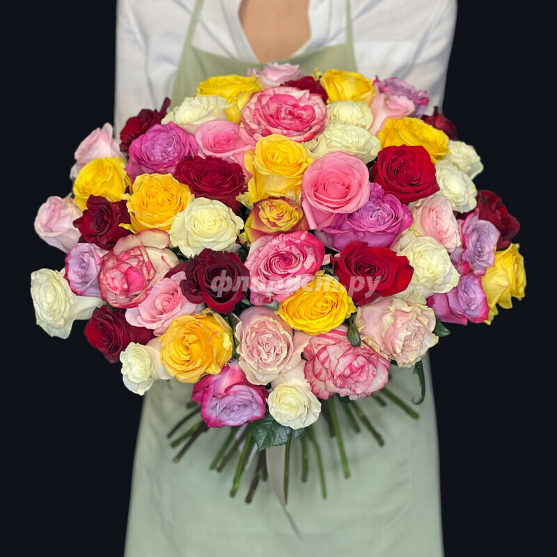 Букет Разноцветных Роз 51 роза, 51 роза