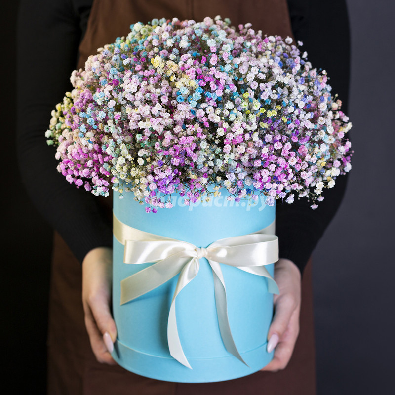 Korobka s Raduzhnoj Gipsofiloj, luxe