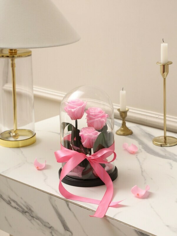 Роза в колбе Трио розовая, роза в колбе трио розовая