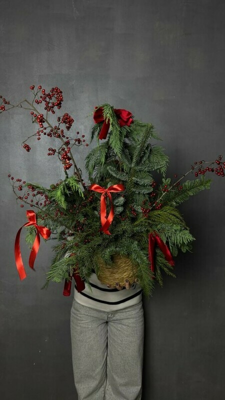 Новогодняя композиция в корзине, стандартный