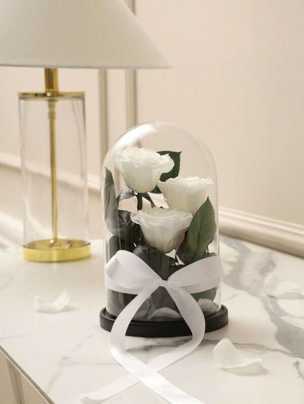 Роза в колбе Трио белая, роза в колбе трио белая