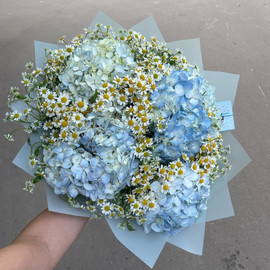 Букет из гортензий и ромашек