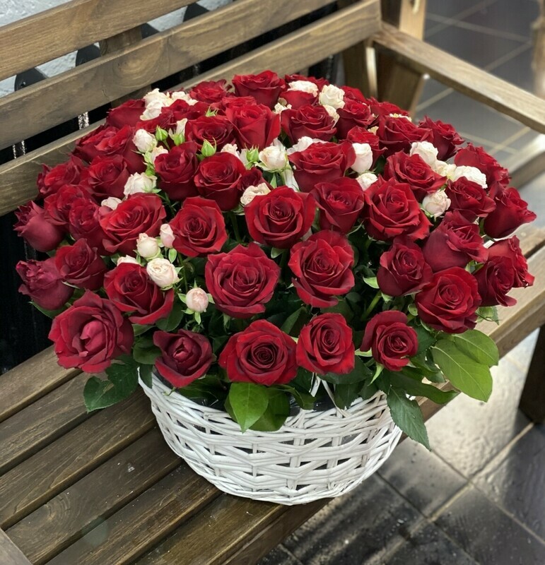 Премиальная роза в корзине, премиум