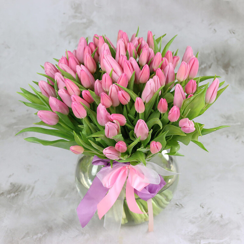 Buket iz 101 rozovogo tyul_pana, 101 tyul_pan