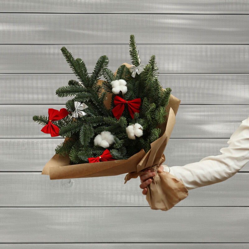 Novogodnij buket s bantikami, novogodnij buket s bantikami