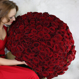 Buket iz 151 krasnoj rozi - Red Naomi Rossiya 60 sm.