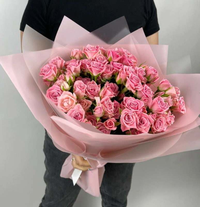 Букет из 19 нежных кустовых розовых роз "Лав Лидия", букет из 19 нежных кустовых розовых роз "лав лидия"