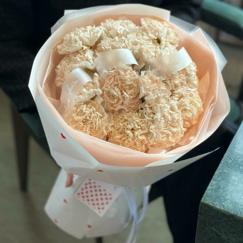 Моно букет из гвоздик в переноске, стандартный