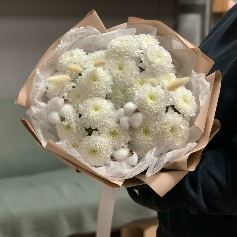 Хризантемы, хлопок, лагурус, стандартный