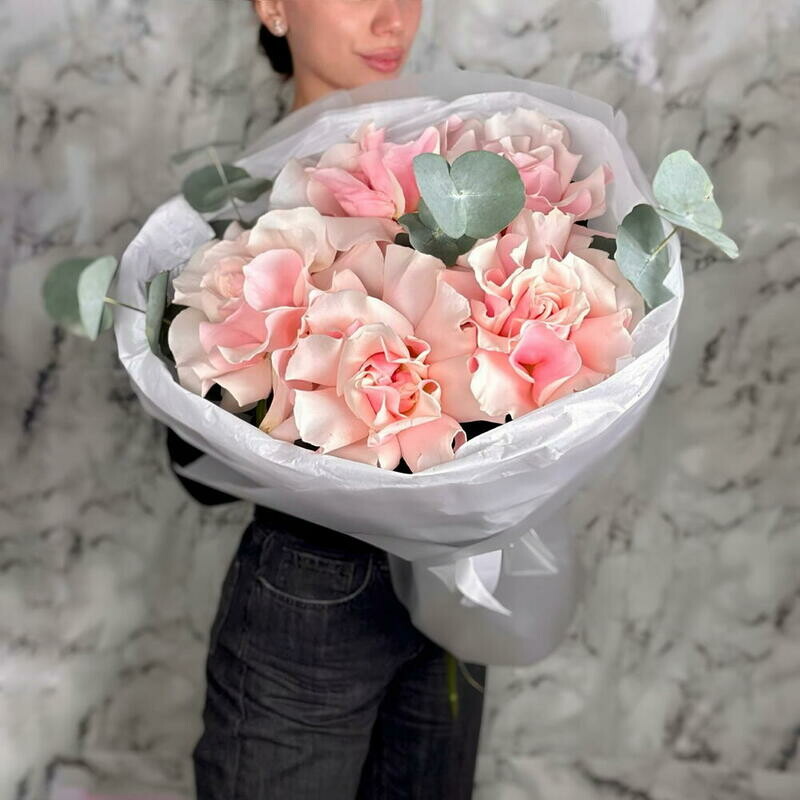 5 французских роз с эвкалиптом, 5 французских роз с эвкалиптом