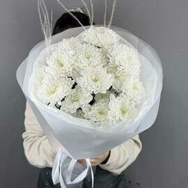 Монобукет «Mart» с белоснежной кустовой хризантемой
