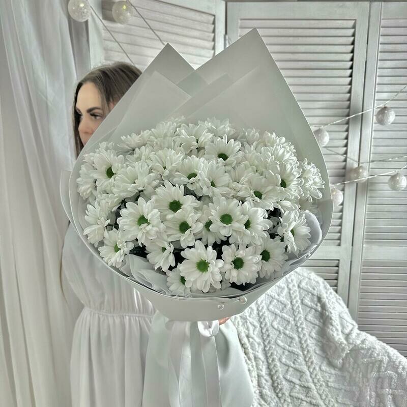 Букет белых ромашковых хризантем (размер M ), букет белых ромашковых хризантем (размер m )