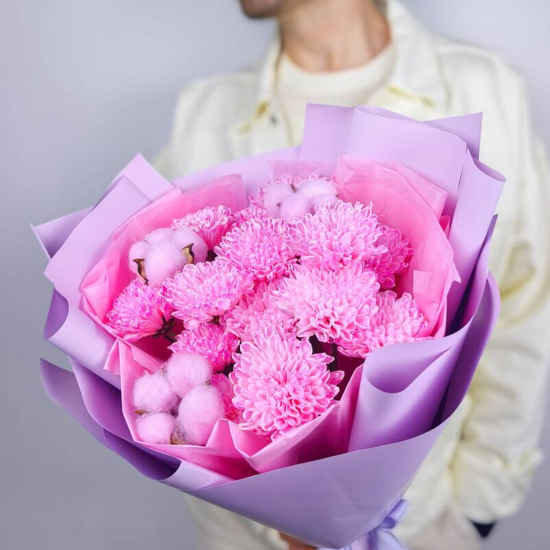 Розовая Хризантема с Хлопком, 3 шт, уменьшенный