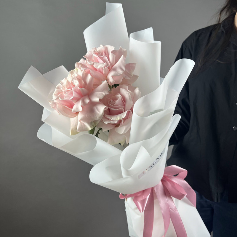 Delicate pink French roses in a translucent design, standart
