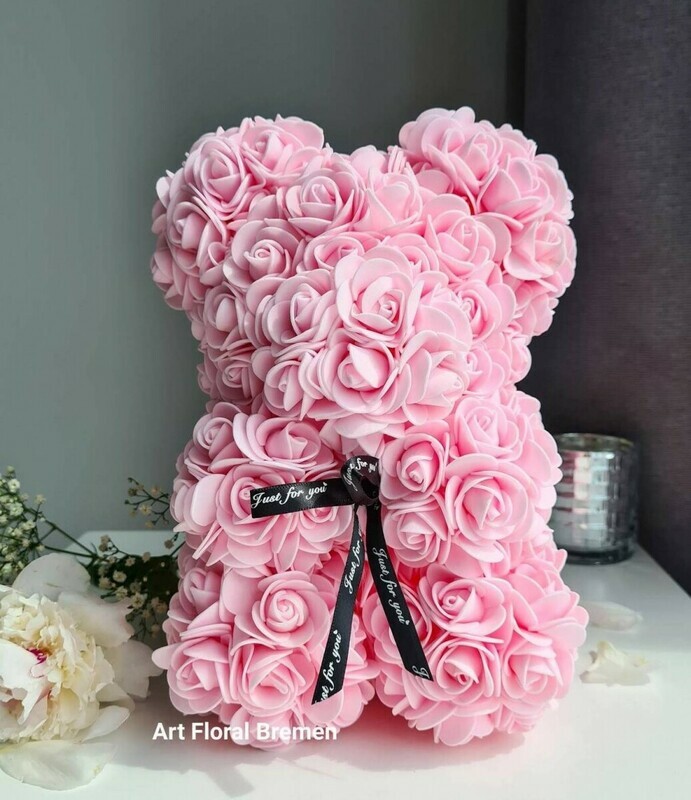 Розовый мишка из роз 25 см, розовый мишка из роз 25 см