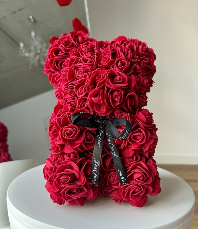Бордовый мишка из роз 25 см, бордовый мишка из роз 25 см