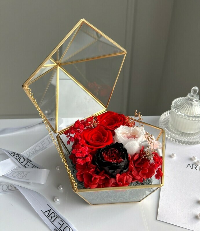 Цветочная шкатулка в красном, цветочная шкатулка в красном