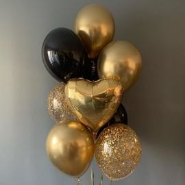 Set iz 9 sharov v cherno-zolotoj gamme